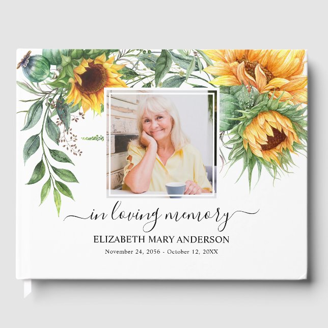 Livro De Visitas Simpatia Fotográfica de girassol Aquarela Funerári (Frente)