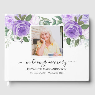 Livro De Visitas Simpatia Fotográfica Floral Púrpura Cores Funerais