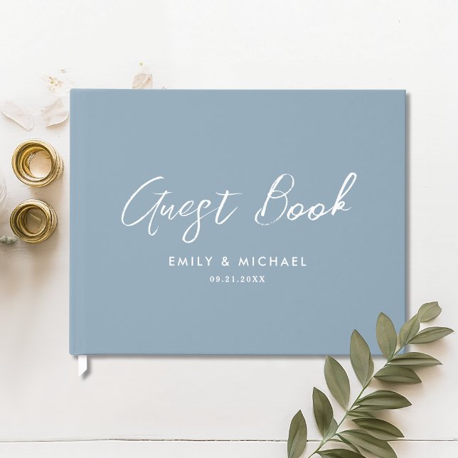 Livro De Visitas Simple Elegant Dusty Blue Calligraphy Wedding (Elegant white calligraphy text with modern typography on a classic dusty blue background)