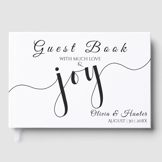 Livro De Visitas Simple, Script, Black & White Wedding (Frente)