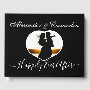 Livro De Visitas Simples casamento Mínimo Negro Branco Elegante