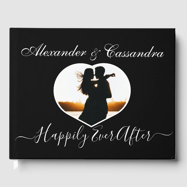 Livro De Visitas Simples casamento Mínimo Negro Branco Elegante (Frente)