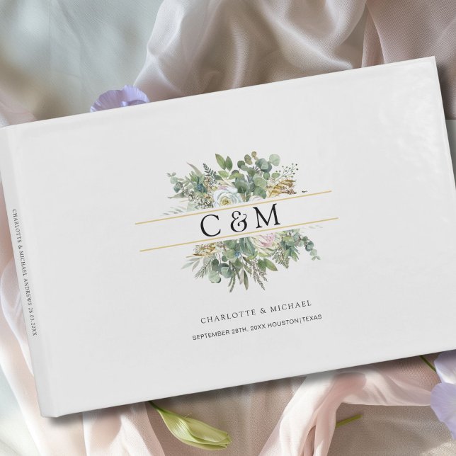 Livro De Visitas Simples e elegante casamento com Flor de Eucalipto (Personlaized, Simple, elegant Eucalyptus Flower Wedding Guest Book)