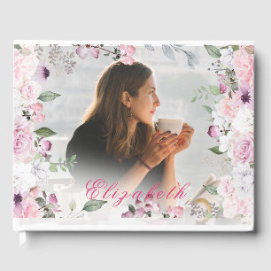 Livro De Visitas Simples Foto de Sobreposição Branca por Rosas do F