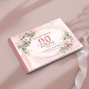 Livro De Visitas Sinal de Aniversário de 90 anos Chic Rose Gold Flo
