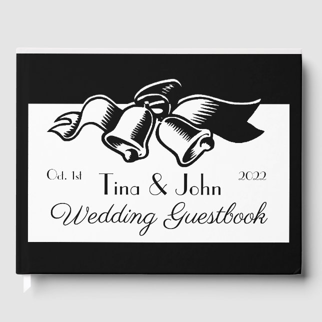 Livro De Visitas Sinos De Casamento Preto E Branco Personalizados,  (Frente)