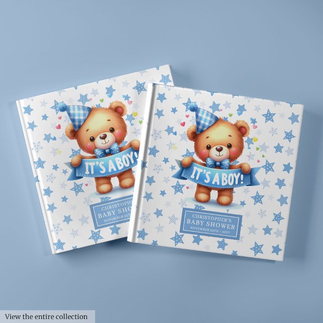 Livro De Visitas Snuggly, é um rapaz, ursinho de pelúcia, chá de fr (Snuggly It’s a boy teddy bear baby shower keepsake book)