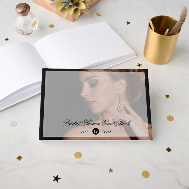 Livro De Visitas Sobreposição Transparente de Foto Preta Moderna pa (Frente aberta)