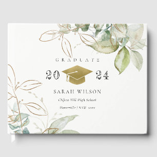 Livro De Visitas Soft Pastel Gold Green Foliage Graduation Cap