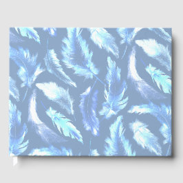 Livro De Visitas sonhos doces - penas aquarela azul claro :