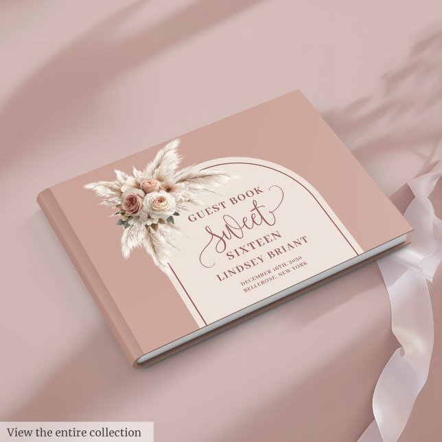 Livro De Visitas Sophisticated Arch Pastel Pink Pampas Floral Boho  (Sophisticated Arch Pastel Pink Pampas Floral Boho Sixteen

)