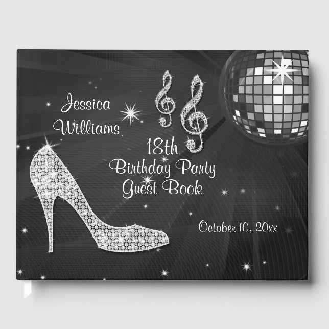 Livro De Visitas Sparkle Heels Black Disco Ball Aniversário (Frente)