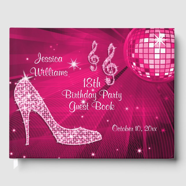 Livro De Visitas Sparkle Heels Pink Disco Ball Aniversário (Frente)