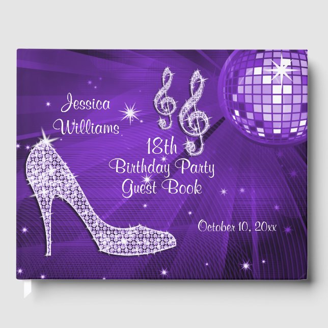 Livro De Visitas Sparkle Heels Purple Disco Ball Aniversário (Frente)