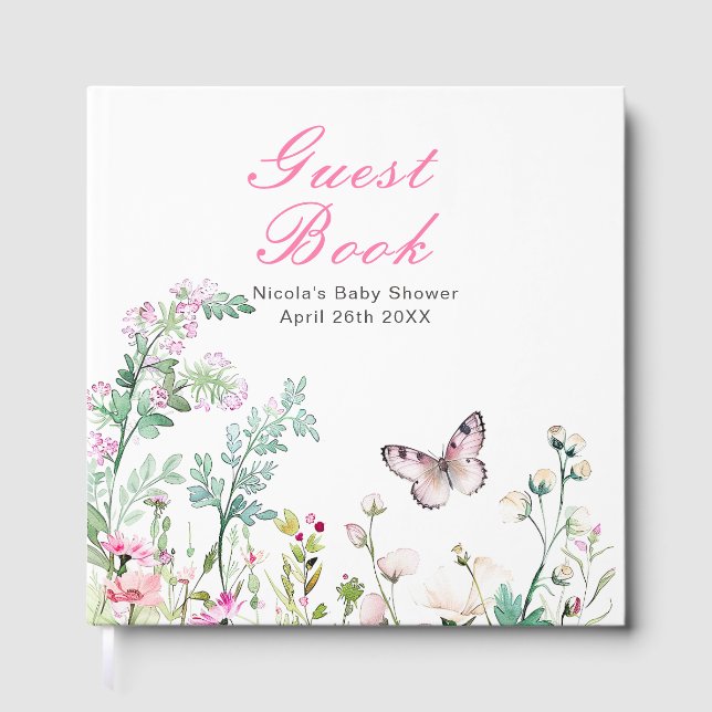 Livro De Visitas Spring Green Butterfly Floral Wedding (Frente)
