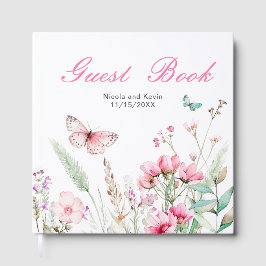 Livro De Visitas Spring Pink Butterfly Floral Wedding