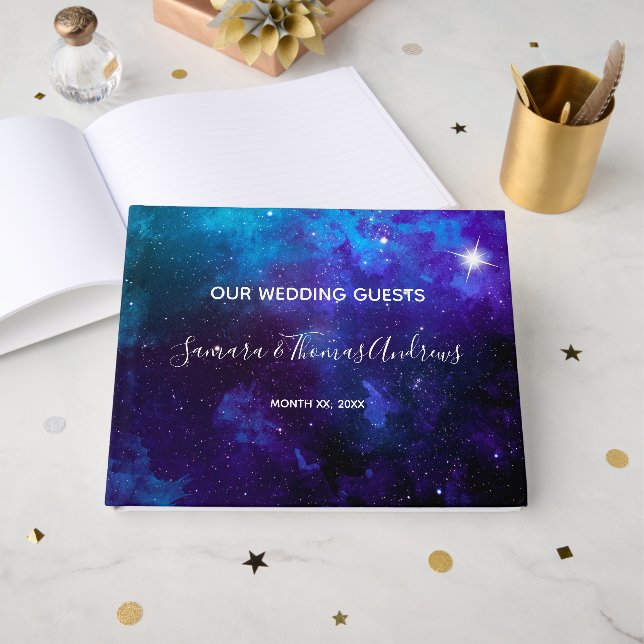 Livro De Visitas Star Light Blue Sky Wedding (Frente aberta)