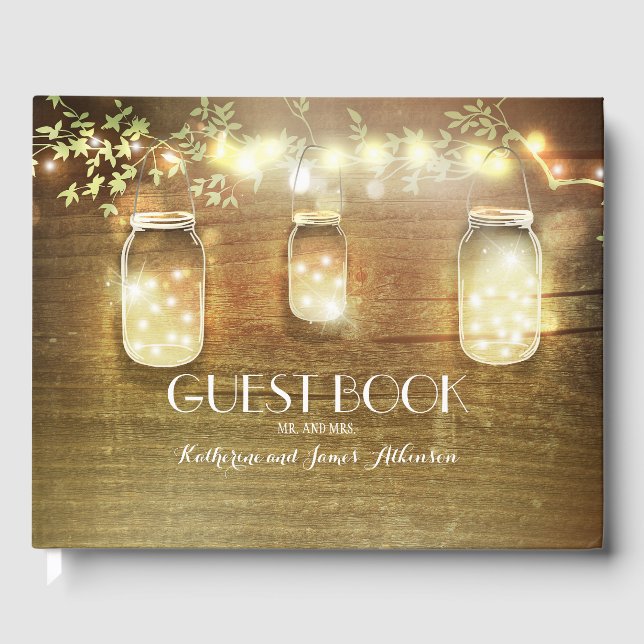 Livro De Visitas String Lights e Mason Jar Wedding (Frente)