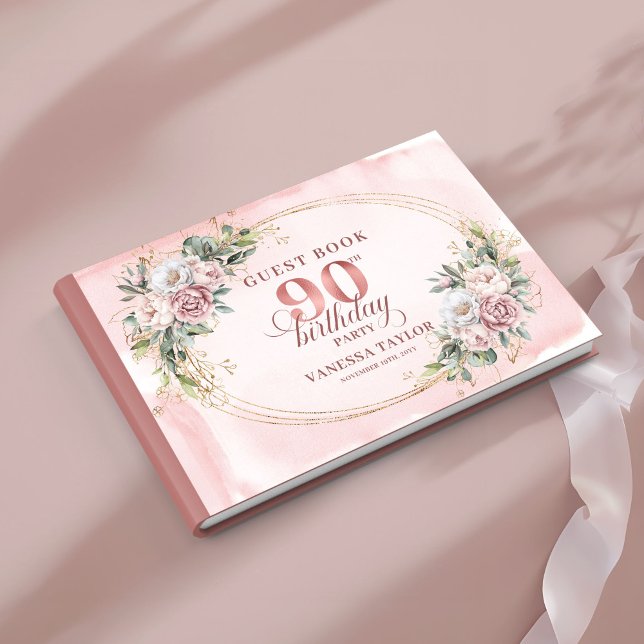 Livro De Visitas Stylish Blush Pink Gold Eucalyptus 90th Birthday   (Stylish Blush Pink Gold Eucalyptus 90th Birthday Guest Book

)