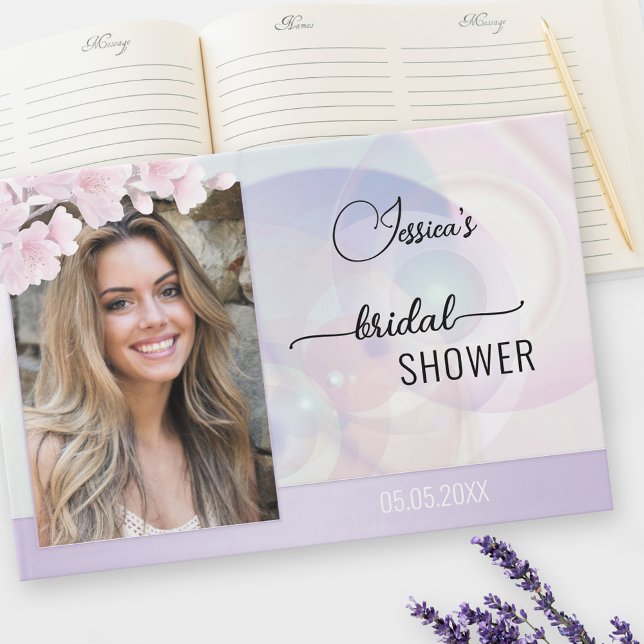 Livro De Visitas Sua Foto de Chá de panela Lilac Floral Artístico (Criador carregado)
