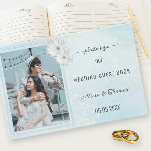 Livro De Visitas Sua Foto Dusty Blue Floral Design, Convidado