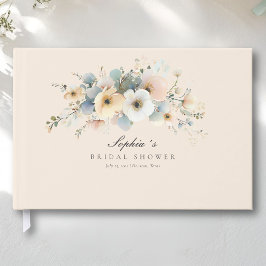 Livro De Visitas Suave Flor Elegante Chá de Bebê Bege