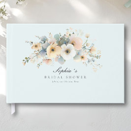 Livro De Visitas Suave Floral Elegante Chá de Bebê Azul