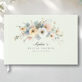 Livro De Visitas Suave Floral Elegante Chuveiro de Noiva Verde