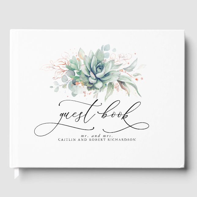 Livro De Visitas Succulents Greenery Wedding Guest Book (Frente)