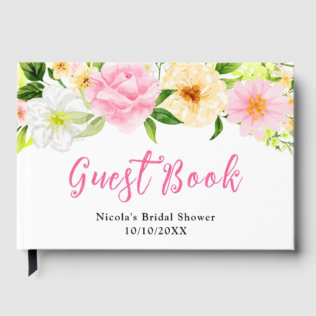 Livro De Visitas Summer Pink and Yellow Flowers Bridal Shower (Frente)
