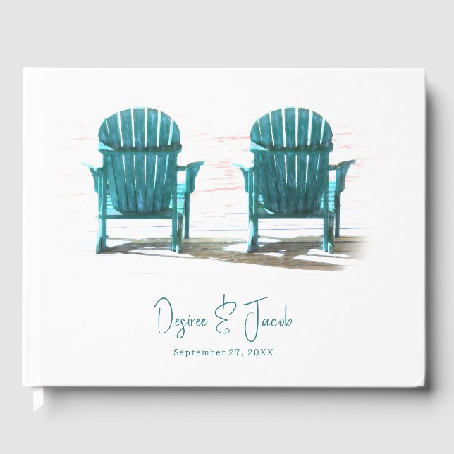 Livro De Visitas Summer Teal White Beach Chairs (Frente)