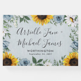 Livro De Visitas Sunflower Dusty Blue Country Rosa Rustic Casamento