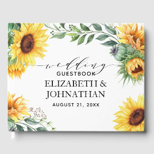 Livro De Visitas Sunflower Modern Watercolor Casamento