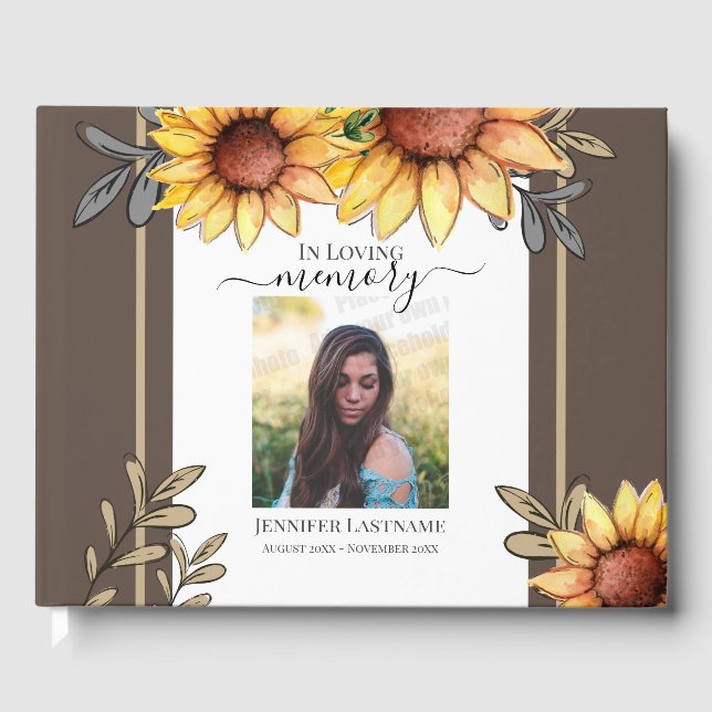 Livro De Visitas Sunflower Simple Photo Funeral Keepsasaame (Frente)