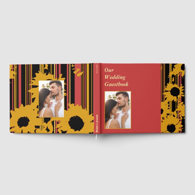 Livro De Visitas Sunflower Sunset Coral Gold Modern Wedding (Completo)