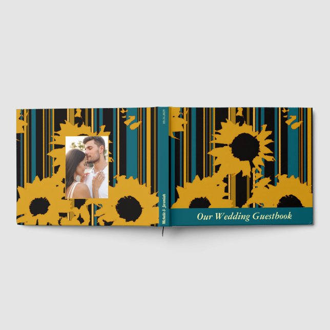 Livro De Visitas Sunflower Teal Blue Gold Modern Wedding (Completo)