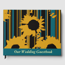 Livro De Visitas Sunflower Teal Blue Gold Modern Wedding