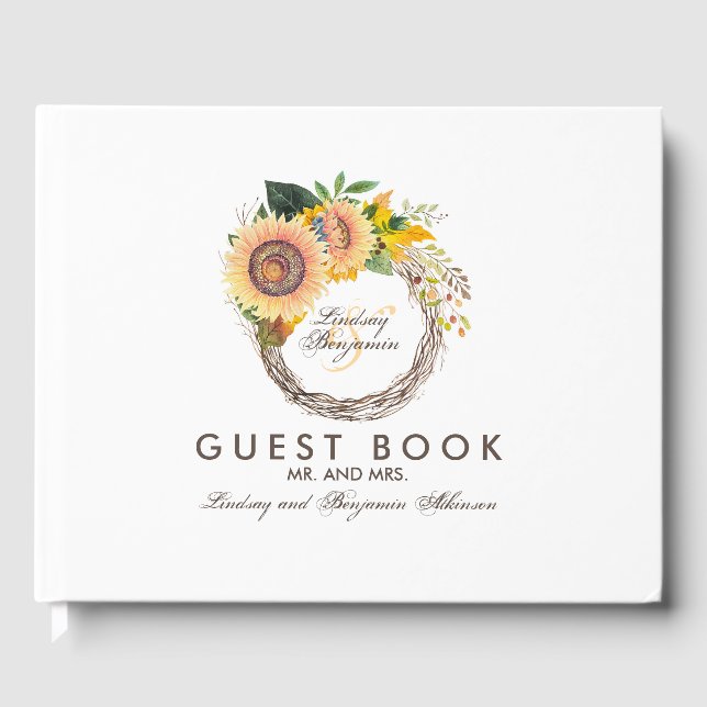 Livro De Visitas Sunflower Wreath Casamento outono Russo (Frente)