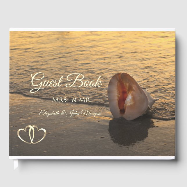 Livro De Visitas Sunset Beach Weding,Livro Convidado de Seashell (Frente)