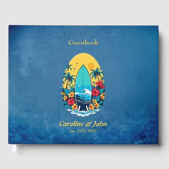 Livro De Visitas Surfboard de na moda com flores tropicais exuberan (Frente)