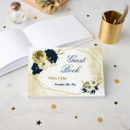 Livro De Visitas Surpreendentes flores de ouro de marfim azul-marin