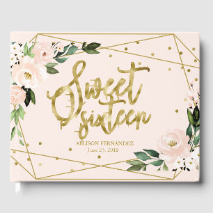 Livro de Visitas Sweet 16 Folha Dourada Floral Ros