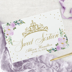 Livro De Visitas Sweet 16 Guest Book Dourado Tiara Lavanda Floral