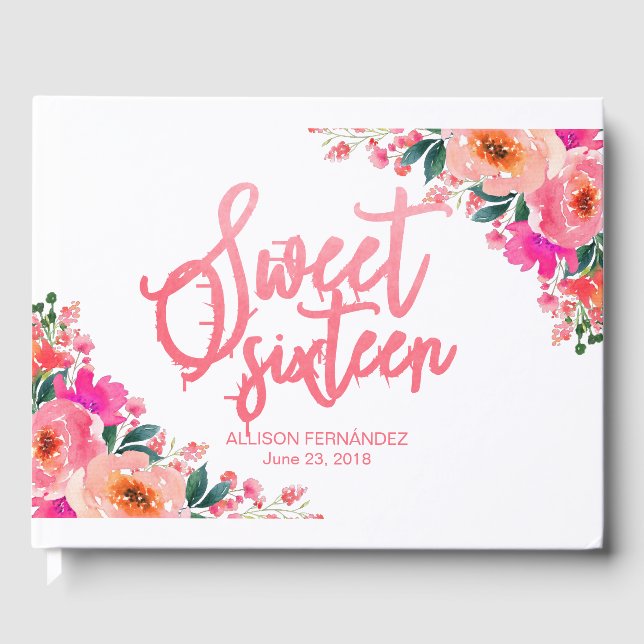 Livro De Visitas Sweet 16 Guest Book Hot Pink Floral (Frente)
