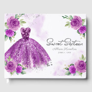 Livro de Visitas Sweet 16 Prata Vestido Roxo Flora