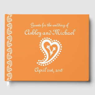 Livro De Visitas Sweet Paisley Hearts em Orange Guest Book