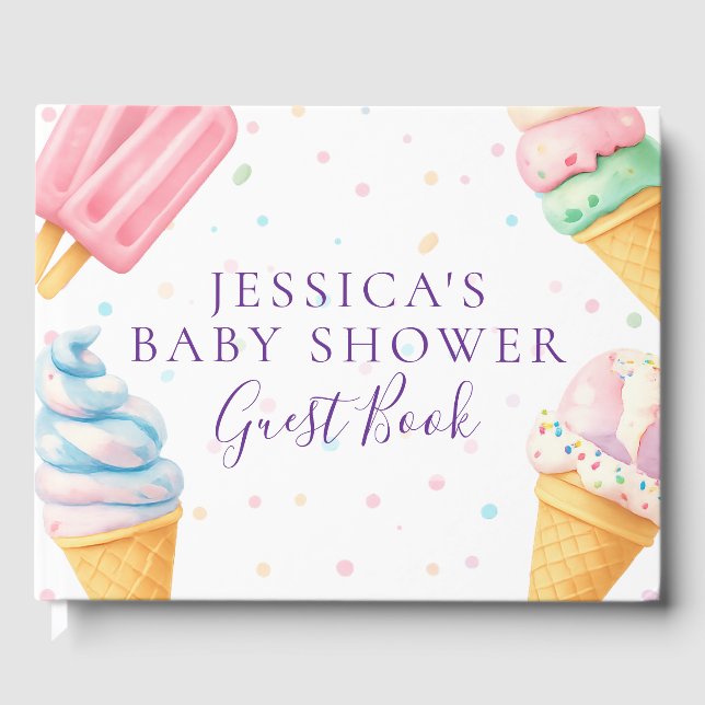 Livro De Visitas Sweet Treat Ice Cream Pastel Baby Shower Guest Boo (Frente)
