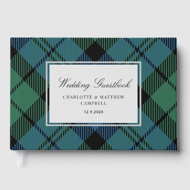 Livro De Visitas Tartan de Casamento Personalizado da Xadrez rustic (Frente)