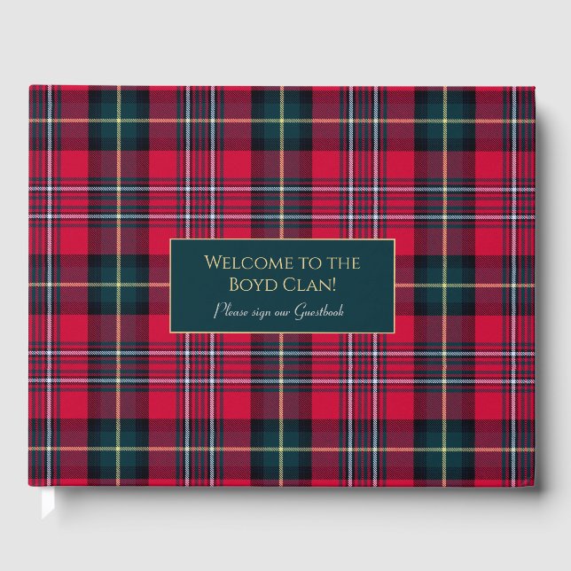 Livro De Visitas Tartan vermelho com texto personalizável (Frente)