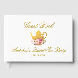 Livro De Visitas Tea party Dourado cor-de-rosa floral do chá de